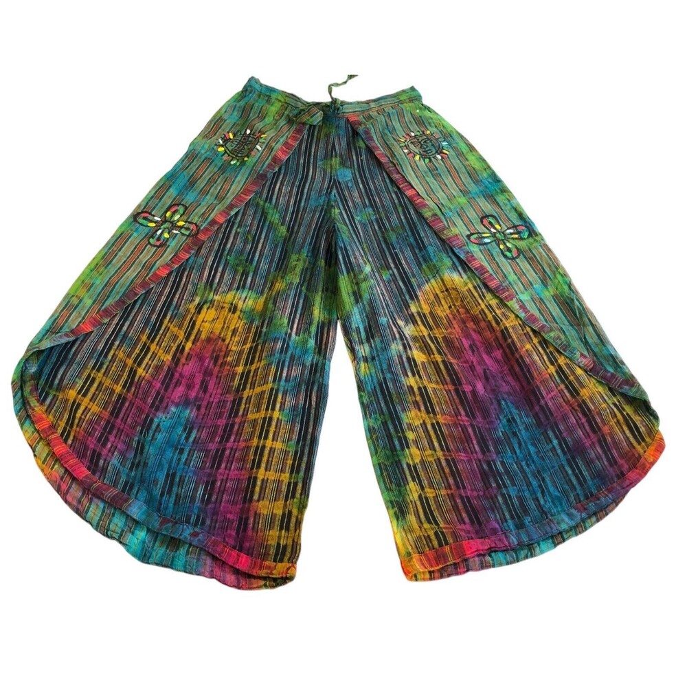 Rising International Womens Large Cotton Tie Dyed Print Pants Skirt Drawstring